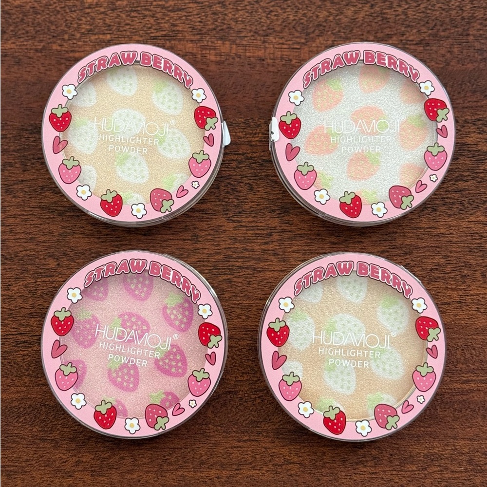 New 4 PC. HudaMoji Strawberry Highlighter Powder